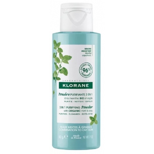 Klorane polvo purificante 3 en 1 a la menta bio y arcilla (1 envase 50 g)