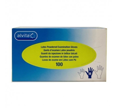 GUANTES DE EXAMEN LATEX CON POLVO - ALVITA (T- M  100 GUANTES)