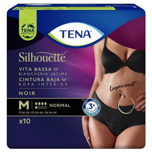 Absorbente incontinencia orina dia anatomico tena silhouette braga cintura baja negro 10 unidades ta