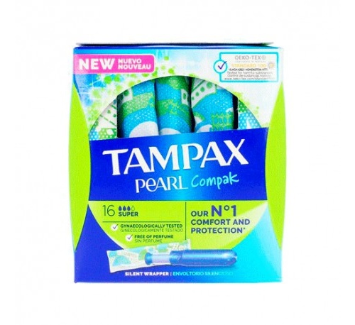 Tampax compak pearl tampon 100%algodon (16 unidades super)