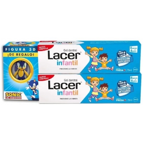 Lacer infantil duplo gel dental  2 tubo 75 ml sabor fresa