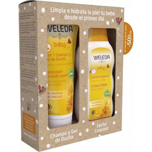 Weleda pack champu y gel de ducha+leche corporal 200ml