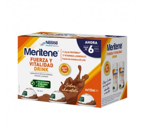 Meritene fuerza y vitalidad drink (pack chocolate 6 u x 125 ml)