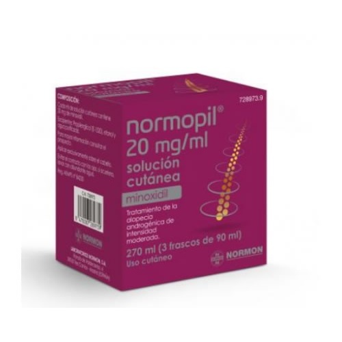 NORMOPIL 20 MG/ML SOLUCIÓN CUTÁNEA,3 frascos de 90 ml (270 ml)