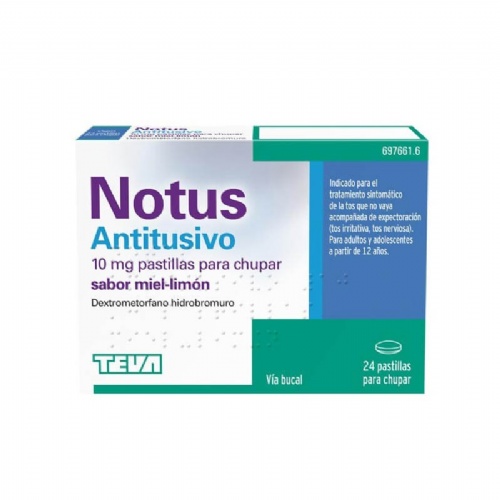 NOTUS ANTITUSIVO 10 MG PASTILLAS PARA CHUPAR SABOR MIEL - LIMON , 24 pastillas