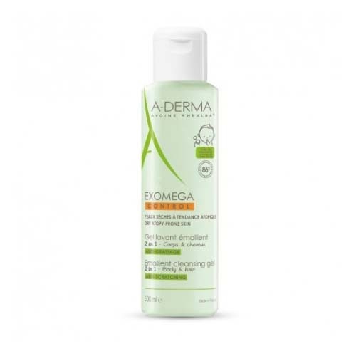 A-DERMA EXOMEGA 2 EN 1 CUERPO Y CABELLO - GEL LIMPIADOR EMOLIENTE (500 ML)