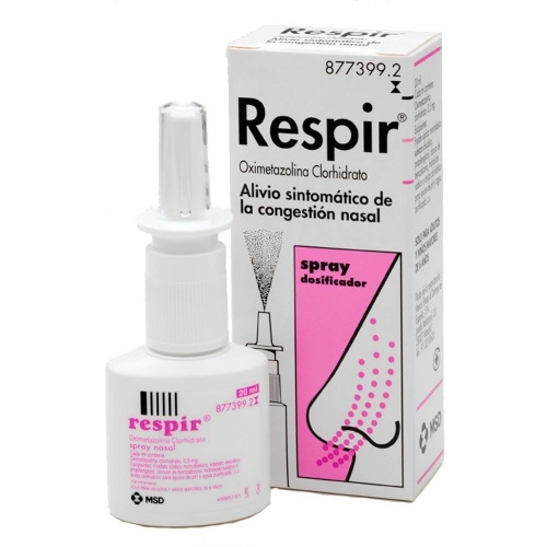 RESPIR 0,5 mg/ml SOLUCION PARA PULVERIZACION NASAL , 1 frasco de 20 ml (Frasco+bomba pulverizadora)