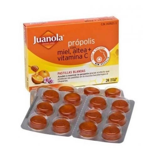 Juanola propolis miel altea y vitamina c  24 pastillas sabor naranja