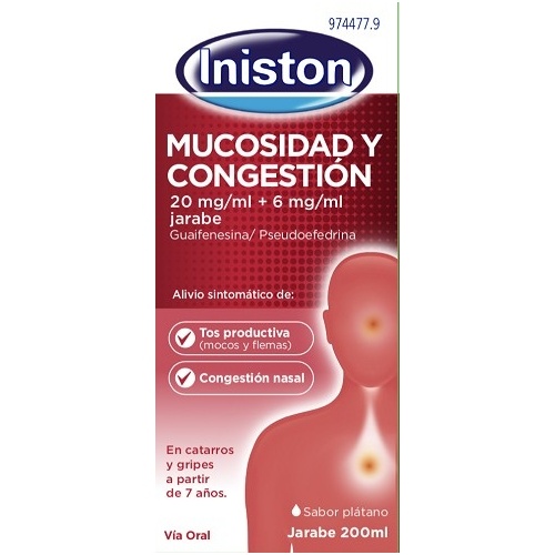 INISTON MUCOSIDAD Y CONGESTION 20 MG/ML + 6 MG/ML JARABE , 1 frasco de 200 ml